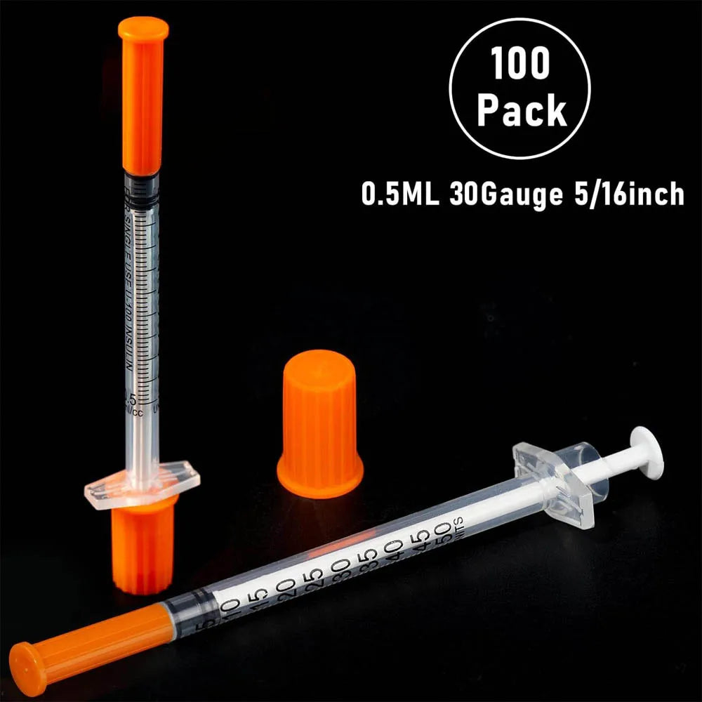 Sterile 0.5cc Insulin Syringes with 30G 8mm Needle – Individually Wrapped (100 Count)