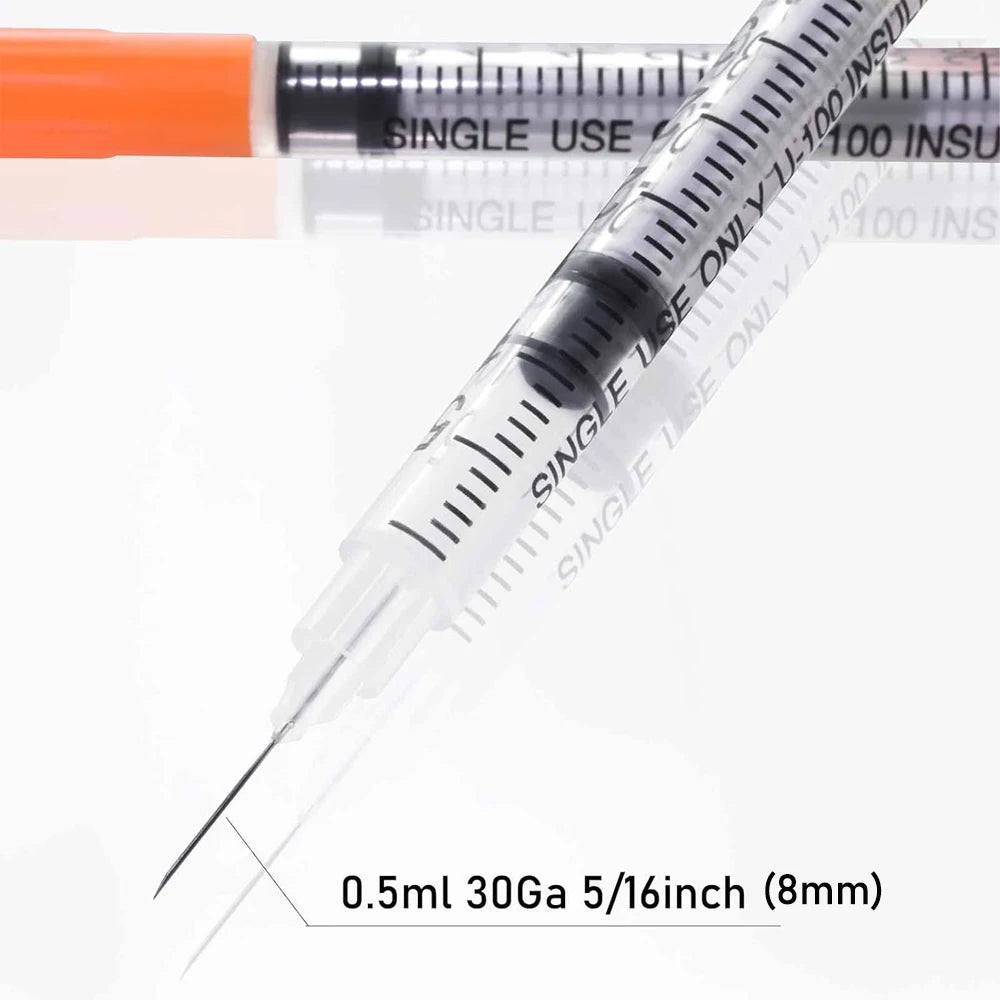 Sterile 0.5cc Insulin Syringes with 30G 8mm Needle – Individually Wrapped (100 Count)