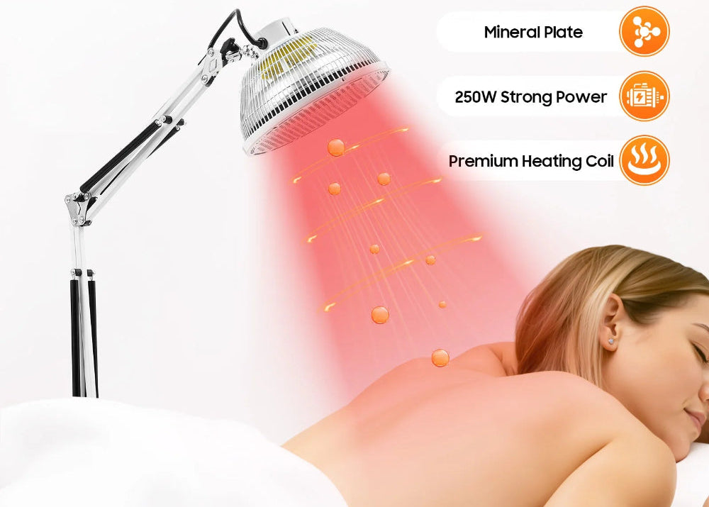 110V far-infrared mineral heat therapy lamp, 250W multi-angle infrared light, body joint pain relief device, used for physiotherapy of lumbar spine, cervical spine, and joint pain.