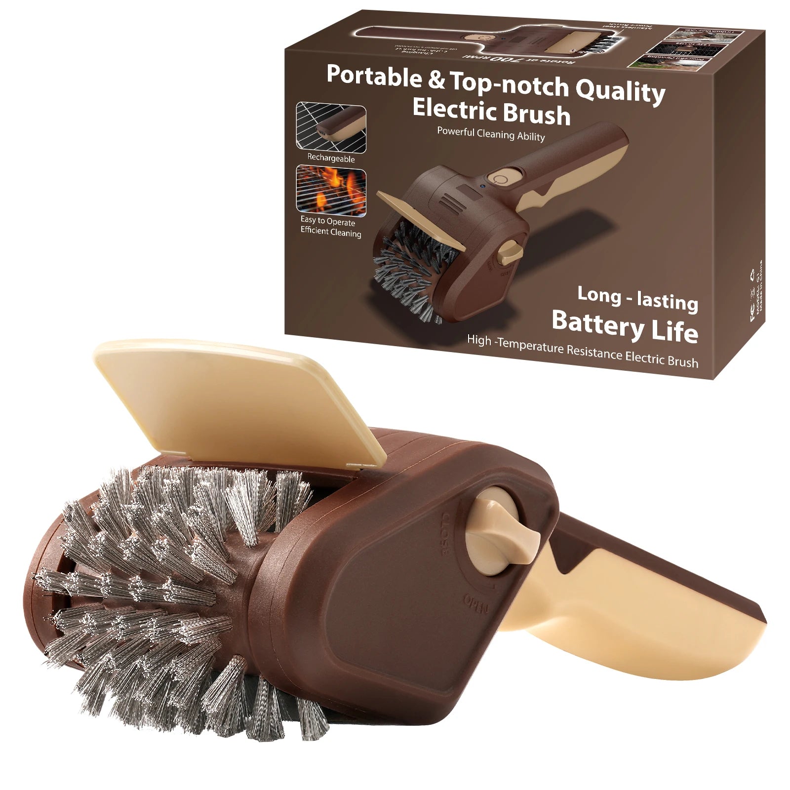 Free shipping, one-year replacement, electric barbecue brush, 3-speed adjustable, maximum torque 20 kg, suitable for outdoor camping ceramic, cast iron and stainless steel barbecues, cleaning tool.