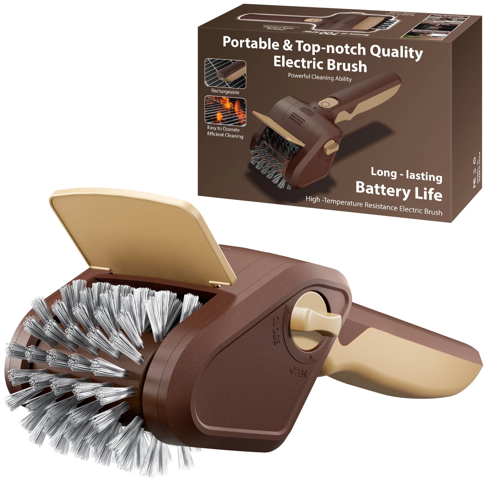 Free shipping, one-year replacement, electric barbecue brush, 3-speed adjustable, maximum torque 20 kg, suitable for outdoor camping ceramic, cast iron and stainless steel barbecues, cleaning tool.
