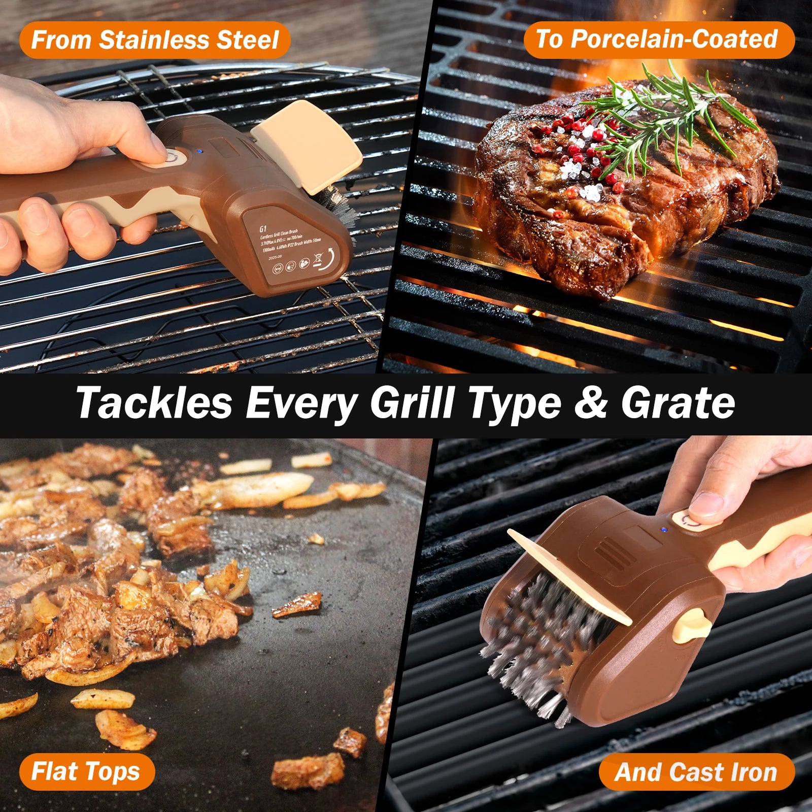 Free shipping, one-year replacement, electric barbecue brush, 3-speed adjustable, maximum torque 20 kg, suitable for outdoor camping ceramic, cast iron and stainless steel barbecues, cleaning tool.