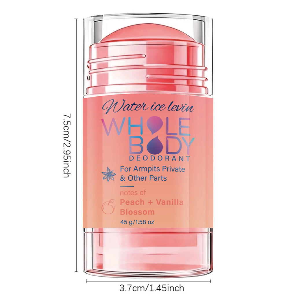 Water Ice Levin Whole Body Deodorant Stick Armpits Private Areas. Peach Vanilla Scent. Fresh Moisturizing. Long Lasting. 45g.