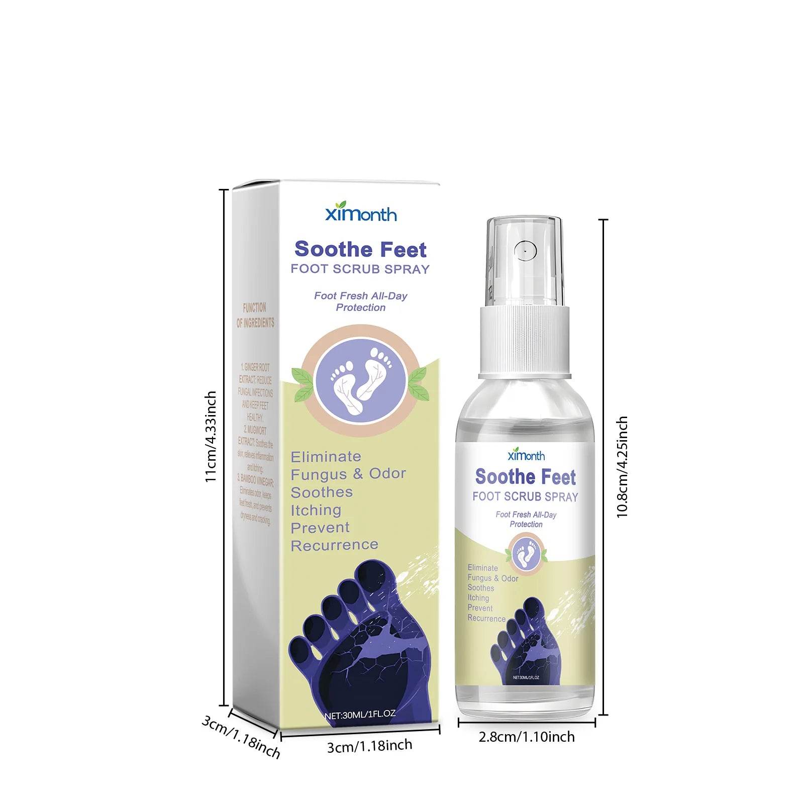Ximonth Foot Skin Care Spray Relief Discomfort Soothing Itching Remove Dead Skin Moisturizing Eliminate Odors Foot Care Spray